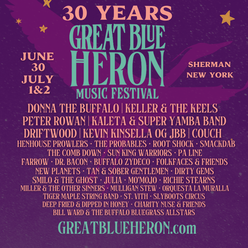 30th Annual Great Blue Heron Music Festival in Sherman, NY, on June 30-July 2, 2023